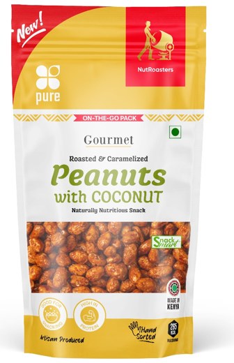Pure Nutritions Gourmet caramelised peanuts with Coconut, 60 g pack