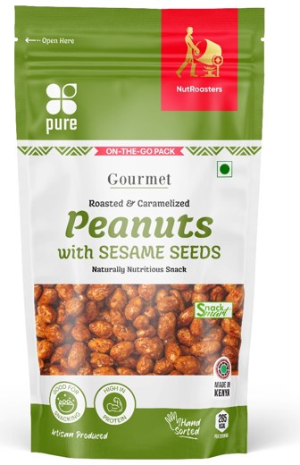 Pure Nutritions Gourmet caramelised peanuts with Sesame Seeds, 60 g pack