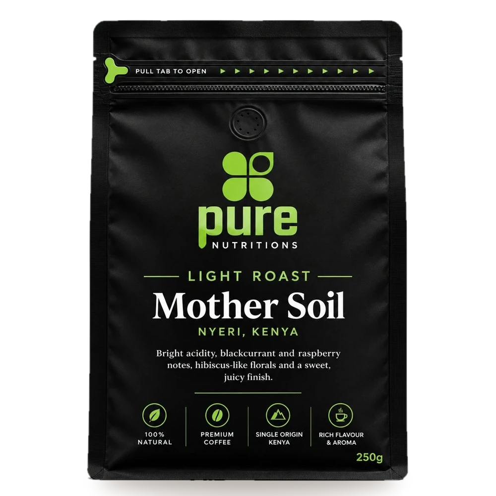 Pure Nutritions coffee bag, Nyeri, Kenya (picture to be replaced with the Volcanic Flame bag)
