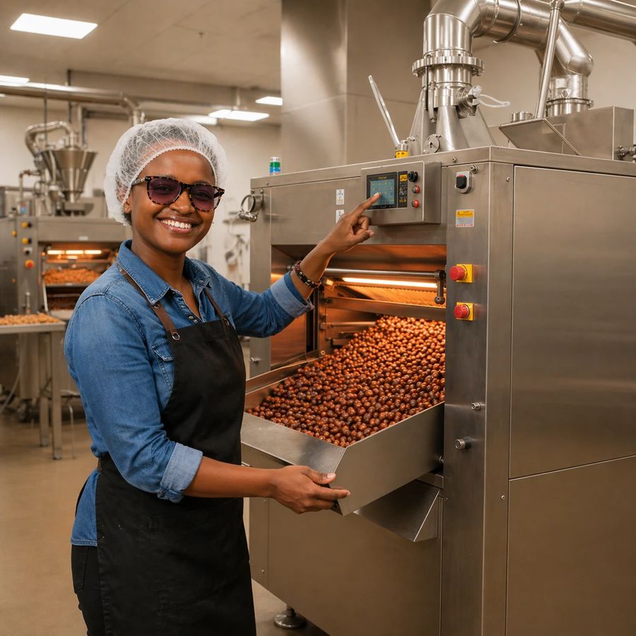 Fire roasting nuts in our roaster